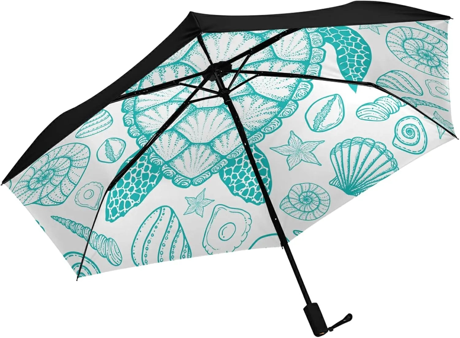 Compact Lightweight Folding Umbrella, Inner Print Sun Parasol with UV Protection, Strong Portable Travel Rain Umbrella