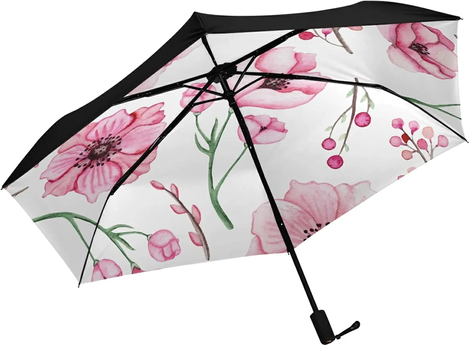 Compact Lightweight Folding Umbrella, Inner Print Sun Parasol with UV Protection, Strong Portable Travel Rain Umbrella