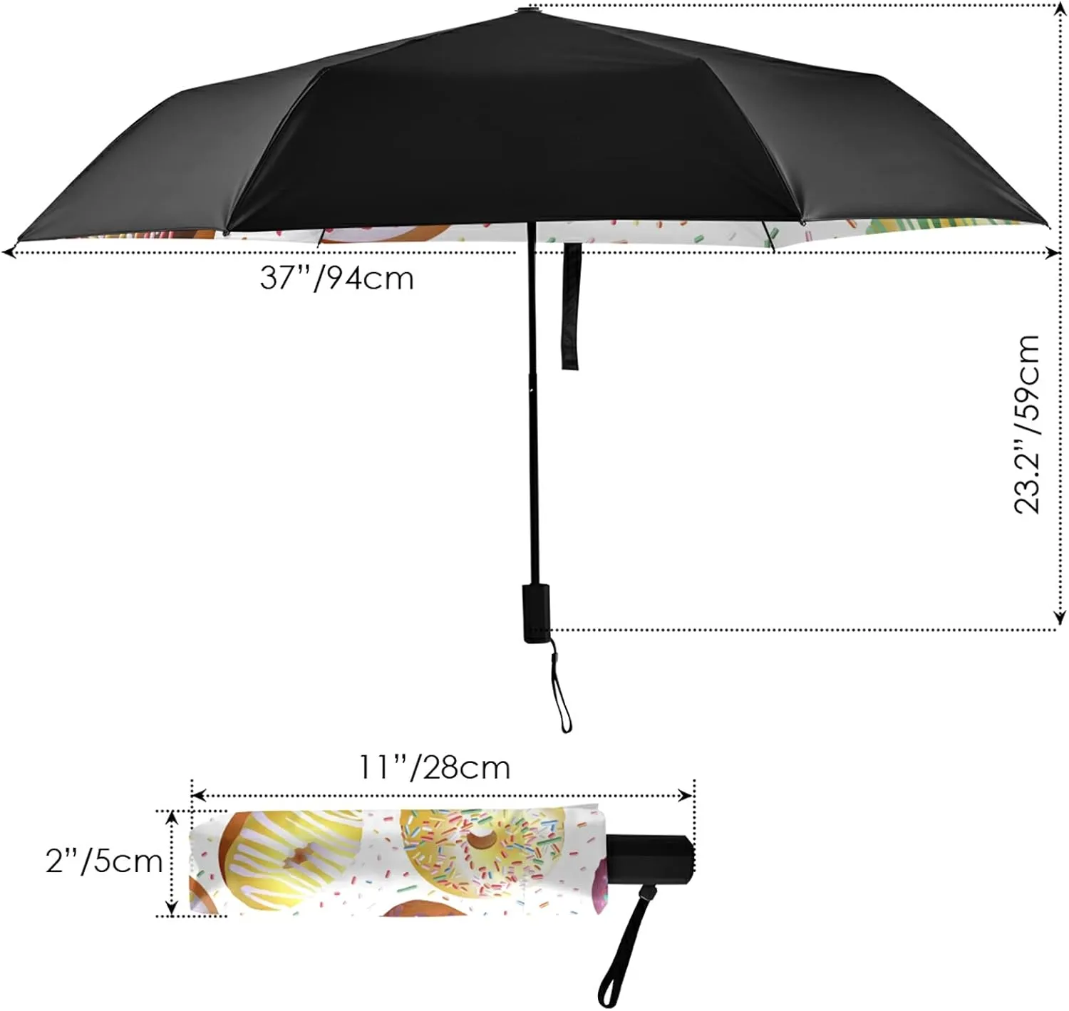 Compact Lightweight Folding Umbrella, Inner Print Sun Parasol with UV Protection, Strong Portable Travel Rain Umbrella