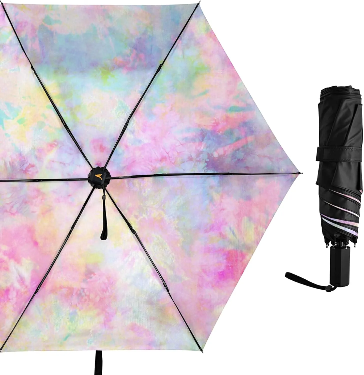 Compact Lightweight Folding Umbrella, Inner Print Sun Parasol with UV Protection, Strong Portable Travel Rain Umbrella