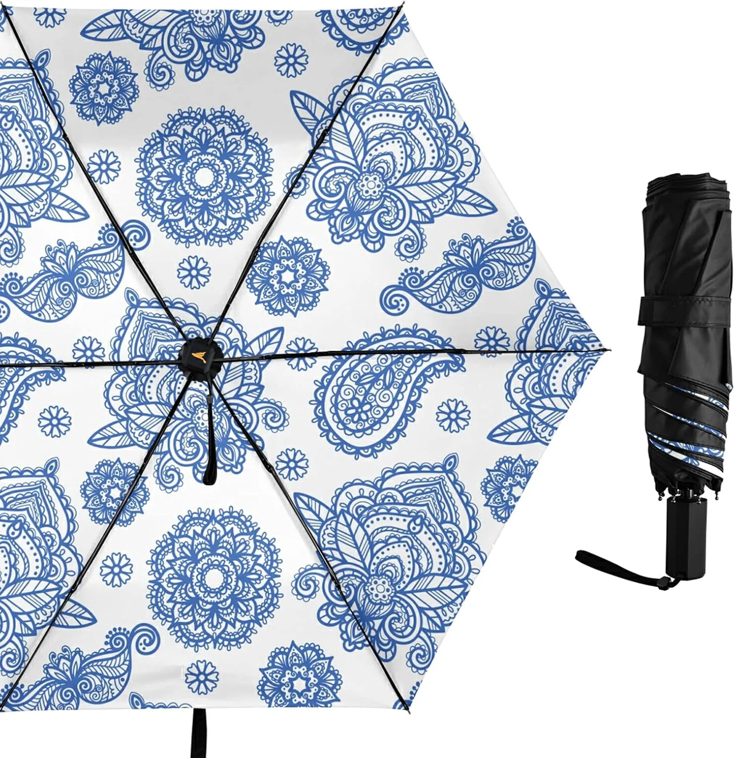 Compact Lightweight Folding Umbrella, Inner Print Sun Parasol with UV Protection, Strong Portable Travel Rain Umbrella
