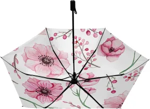 Compact Lightweight Folding Umbrella, Inner Print Sun Parasol with UV Protection, Strong Portable Travel Rain Umbrella