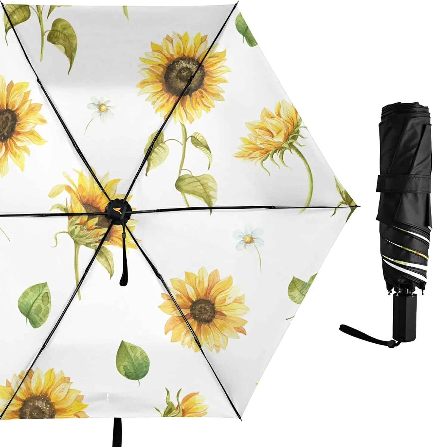 Compact Lightweight Folding Umbrella, Inner Print Sun Parasol with UV Protection, Strong Portable Travel Rain Umbrella
