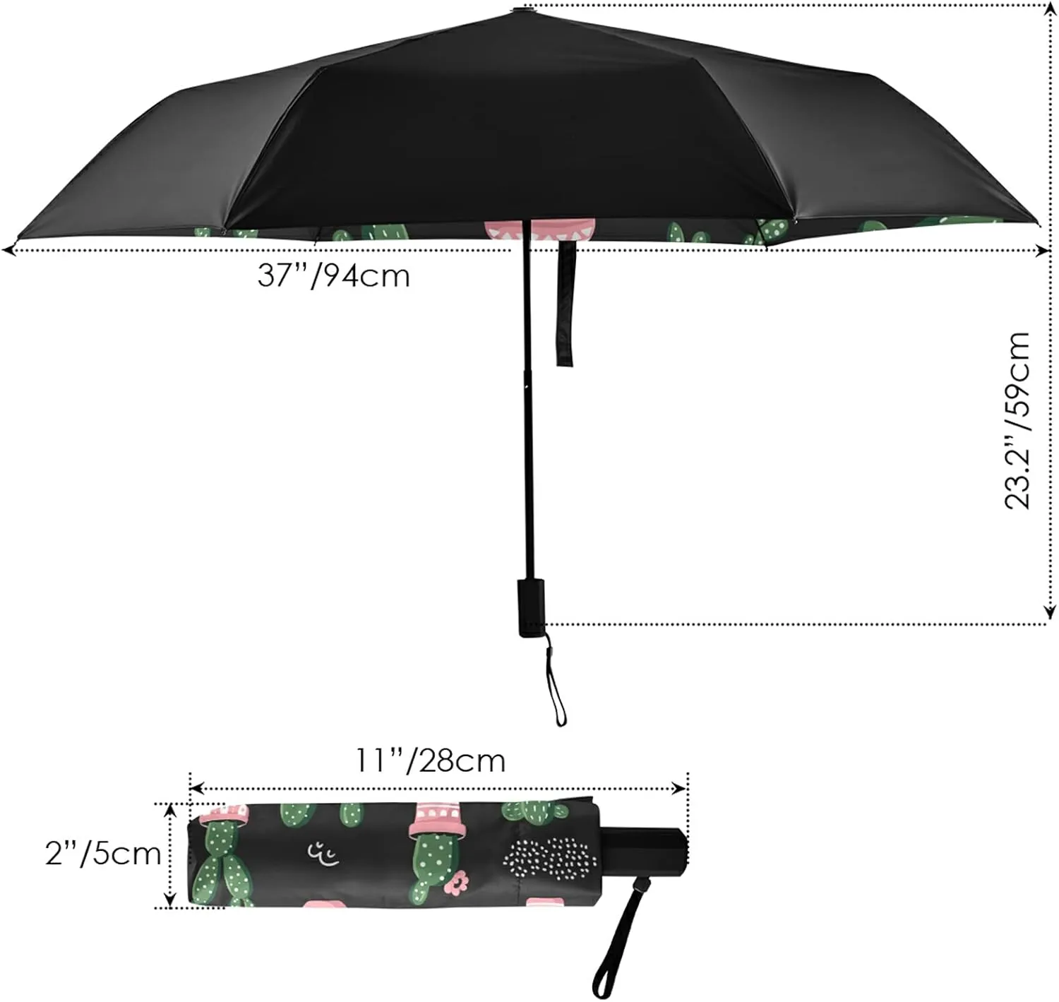 Compact Lightweight Folding Umbrella, Inner Print Sun Parasol with UV Protection, Strong Portable Travel Rain Umbrella