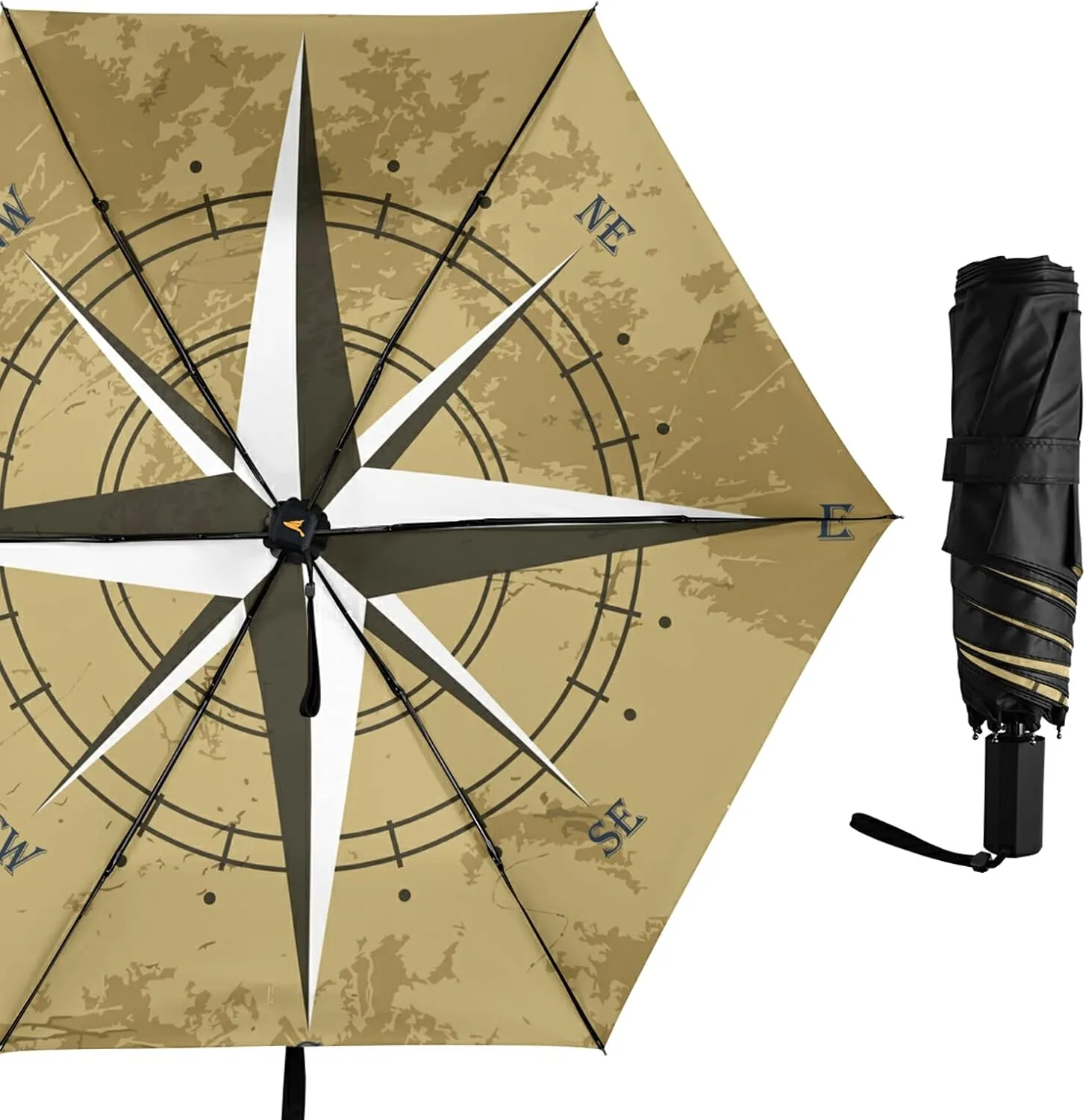 Compact Lightweight Folding Umbrella, Inner Print Sun Parasol with UV Protection, Strong Portable Travel Rain Umbrella