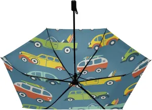 Compact Lightweight Folding Umbrella, Inner Print Sun Parasol with UV Protection, Strong Portable Travel Rain Umbrella