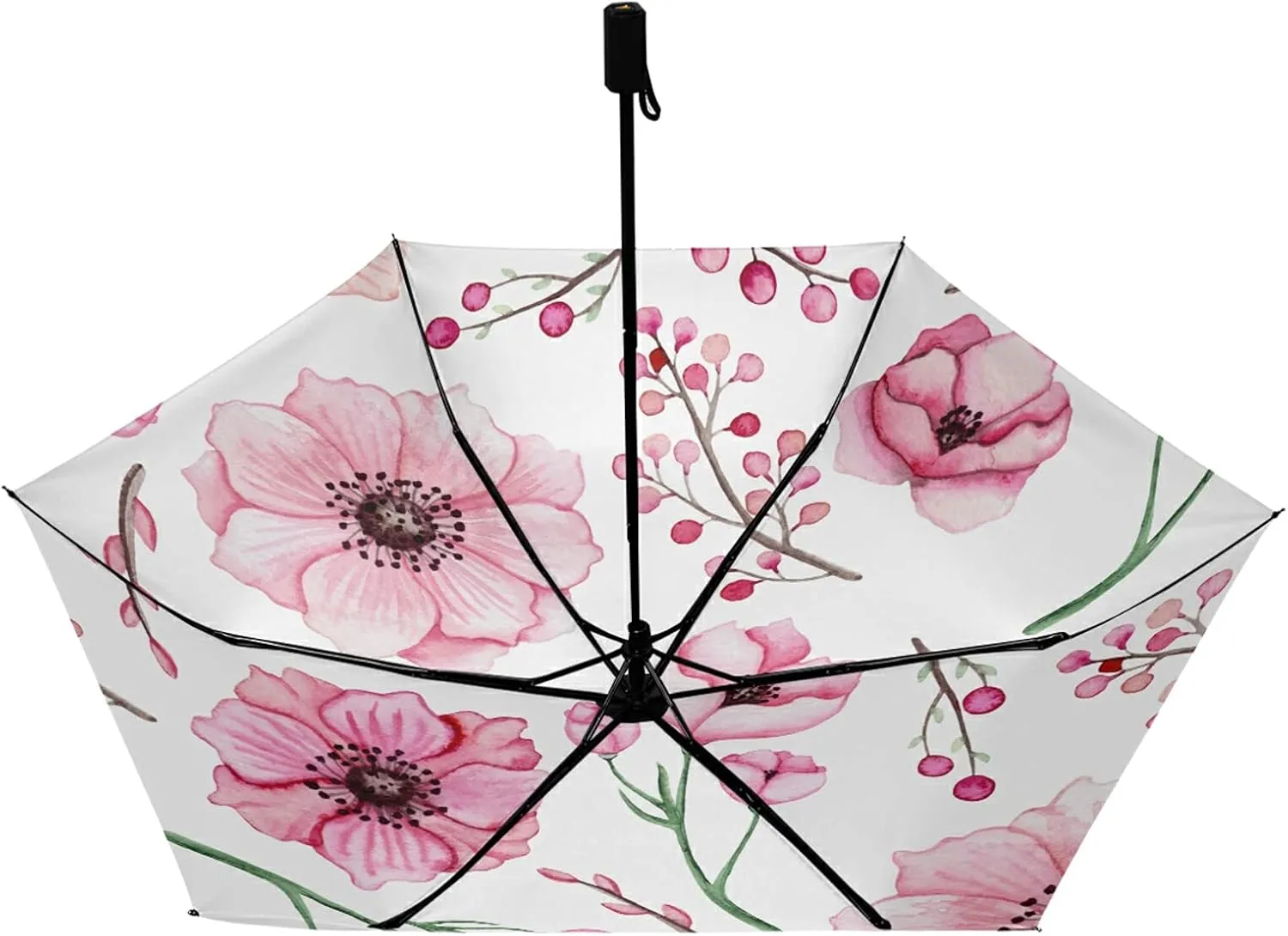 Compact Lightweight Folding Umbrella, Inner Print Sun Parasol with UV Protection, Strong Portable Travel Rain Umbrella