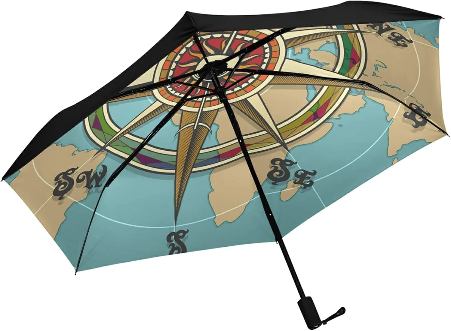 Compact Lightweight Folding Umbrella, Inner Print Sun Parasol with UV Protection, Strong Portable Travel Rain Umbrella