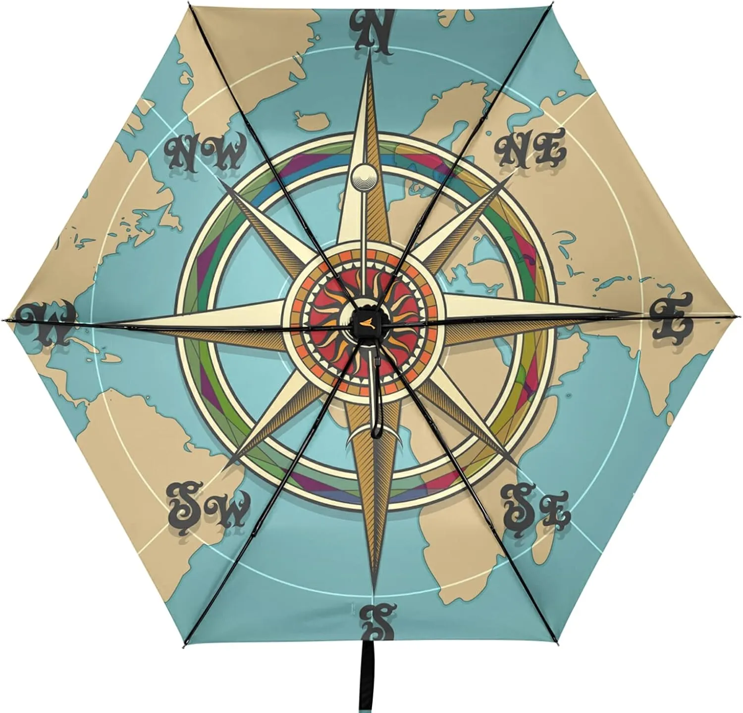 Compact Lightweight Folding Umbrella, Inner Print Sun Parasol with UV Protection, Strong Portable Travel Rain Umbrella