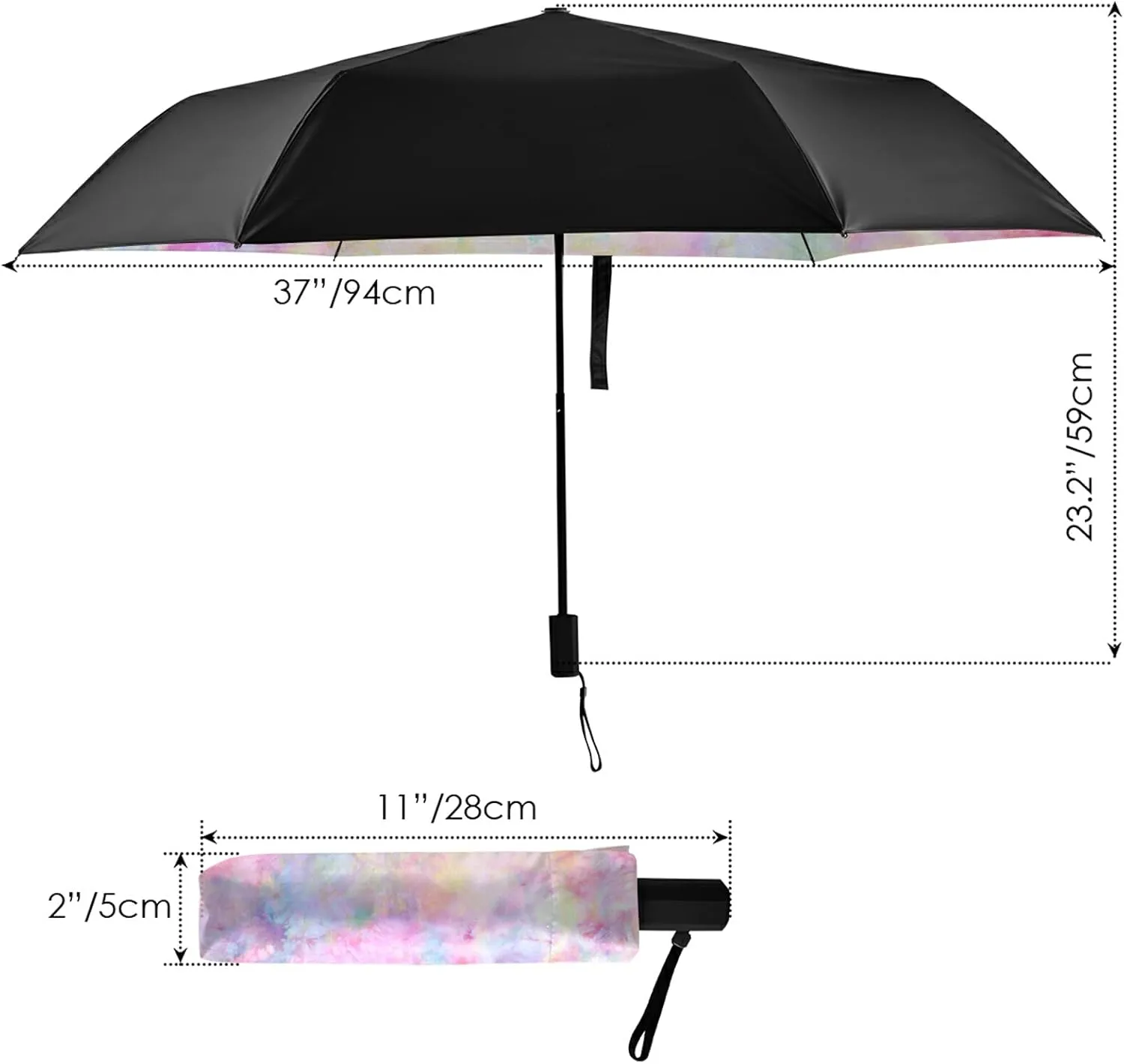 Compact Lightweight Folding Umbrella, Inner Print Sun Parasol with UV Protection, Strong Portable Travel Rain Umbrella
