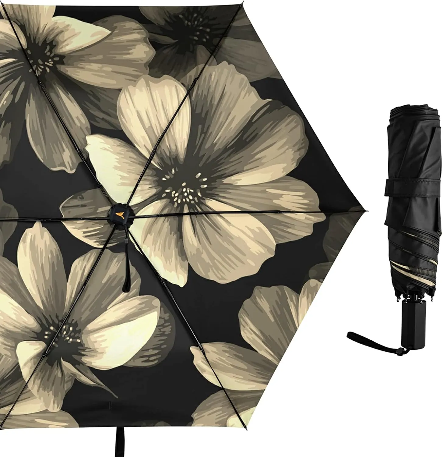 Compact Lightweight Folding Umbrella, Inner Print Sun Parasol with UV Protection, Strong Portable Travel Rain Umbrella