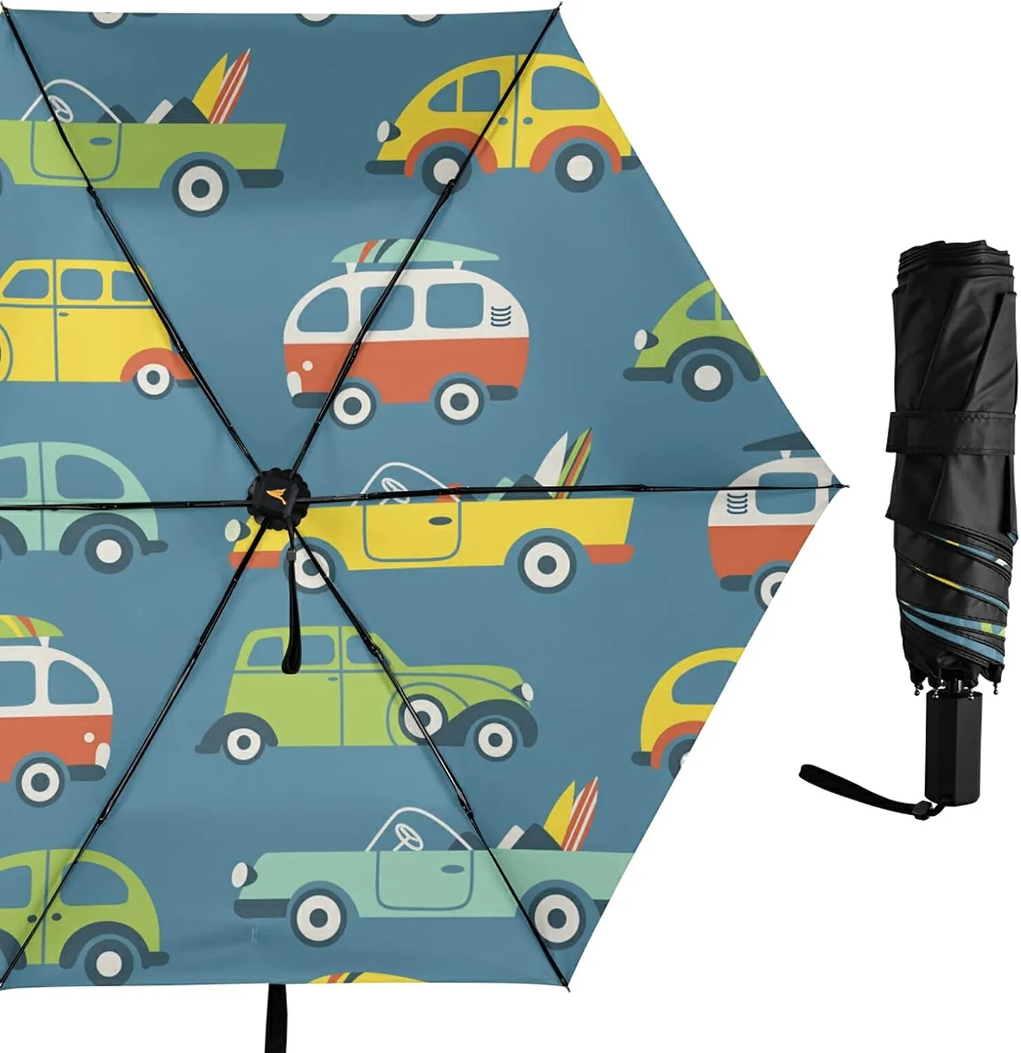 Compact Lightweight Folding Umbrella, Inner Print Sun Parasol with UV Protection, Strong Portable Travel Rain Umbrella