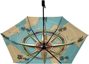 Compact Lightweight Folding Umbrella, Inner Print Sun Parasol with UV Protection, Strong Portable Travel Rain Umbrella