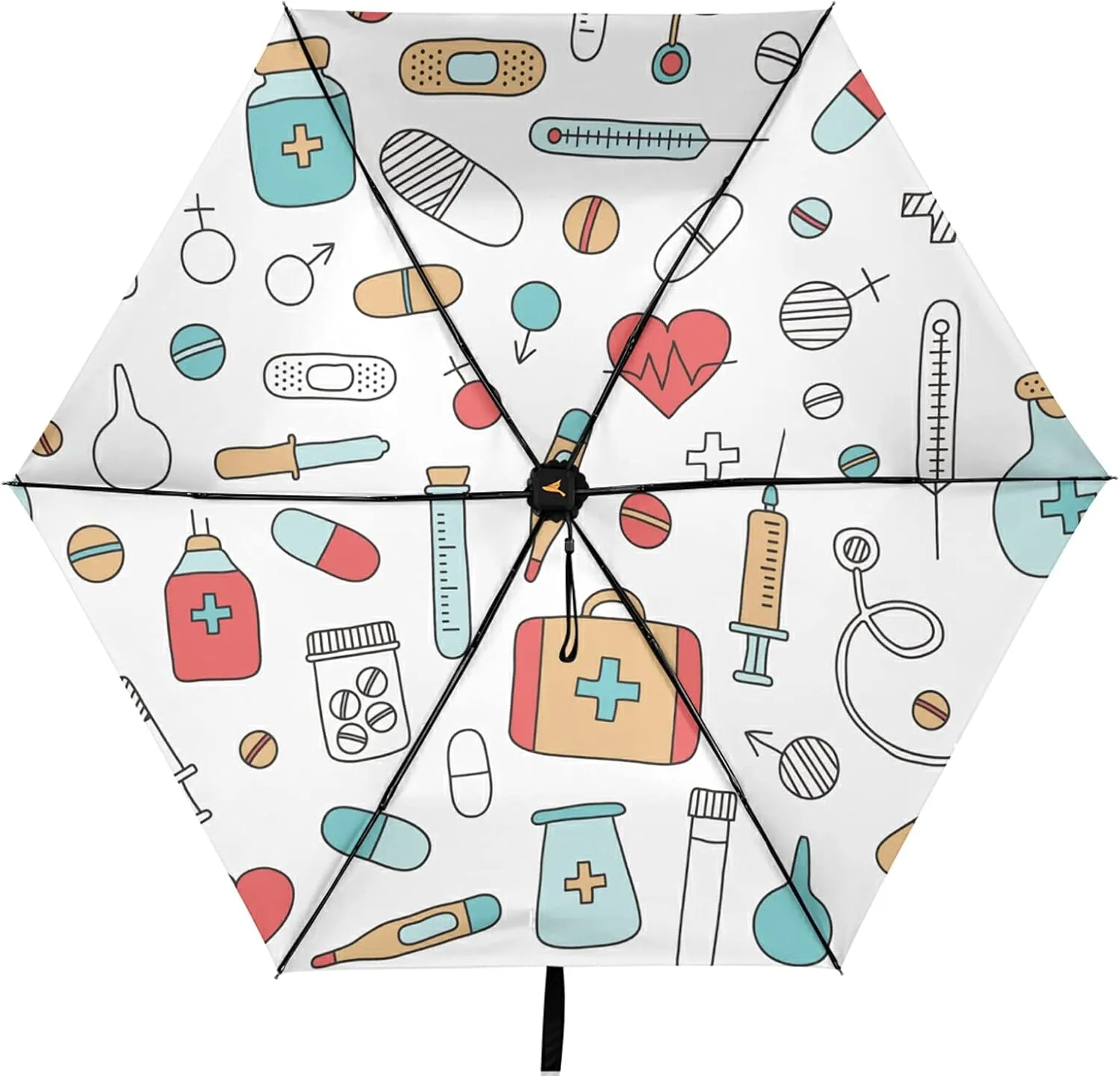 Compact Lightweight Folding Umbrella, Inner Print Sun Parasol with UV Protection, Strong Portable Travel Rain Umbrella