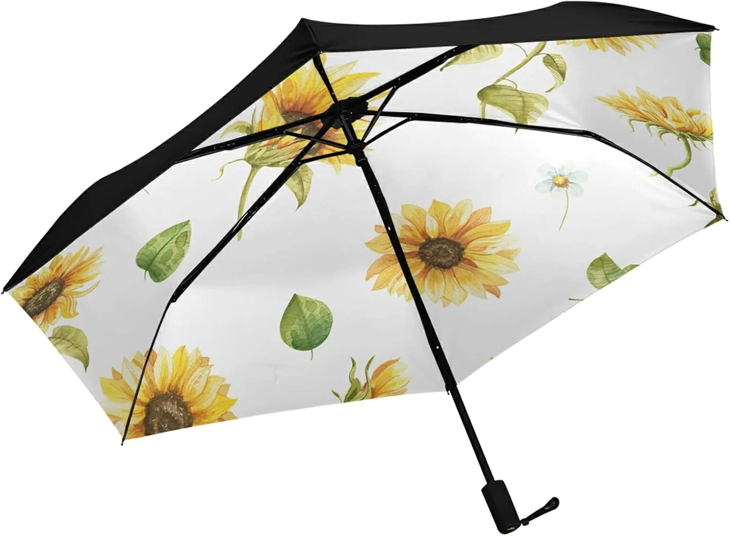 Compact Lightweight Folding Umbrella, Inner Print Sun Parasol with UV Protection, Strong Portable Travel Rain Umbrella