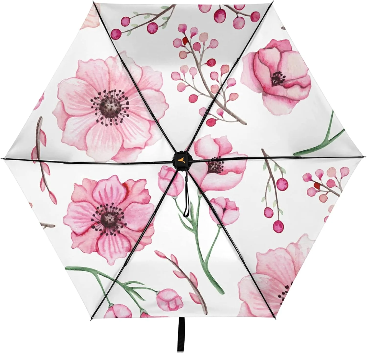 Compact Lightweight Folding Umbrella, Inner Print Sun Parasol with UV Protection, Strong Portable Travel Rain Umbrella