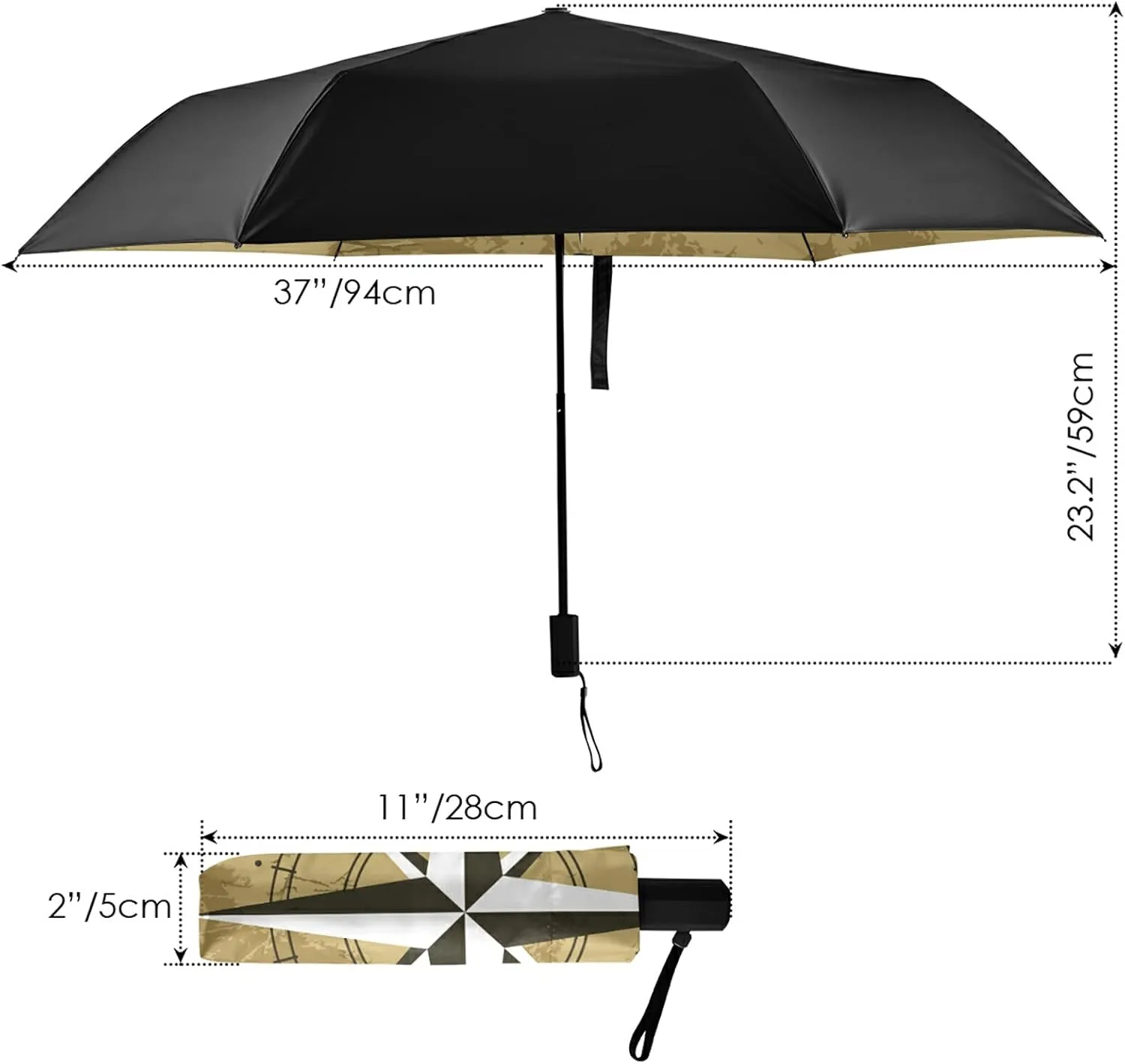 Compact Lightweight Folding Umbrella, Inner Print Sun Parasol with UV Protection, Strong Portable Travel Rain Umbrella