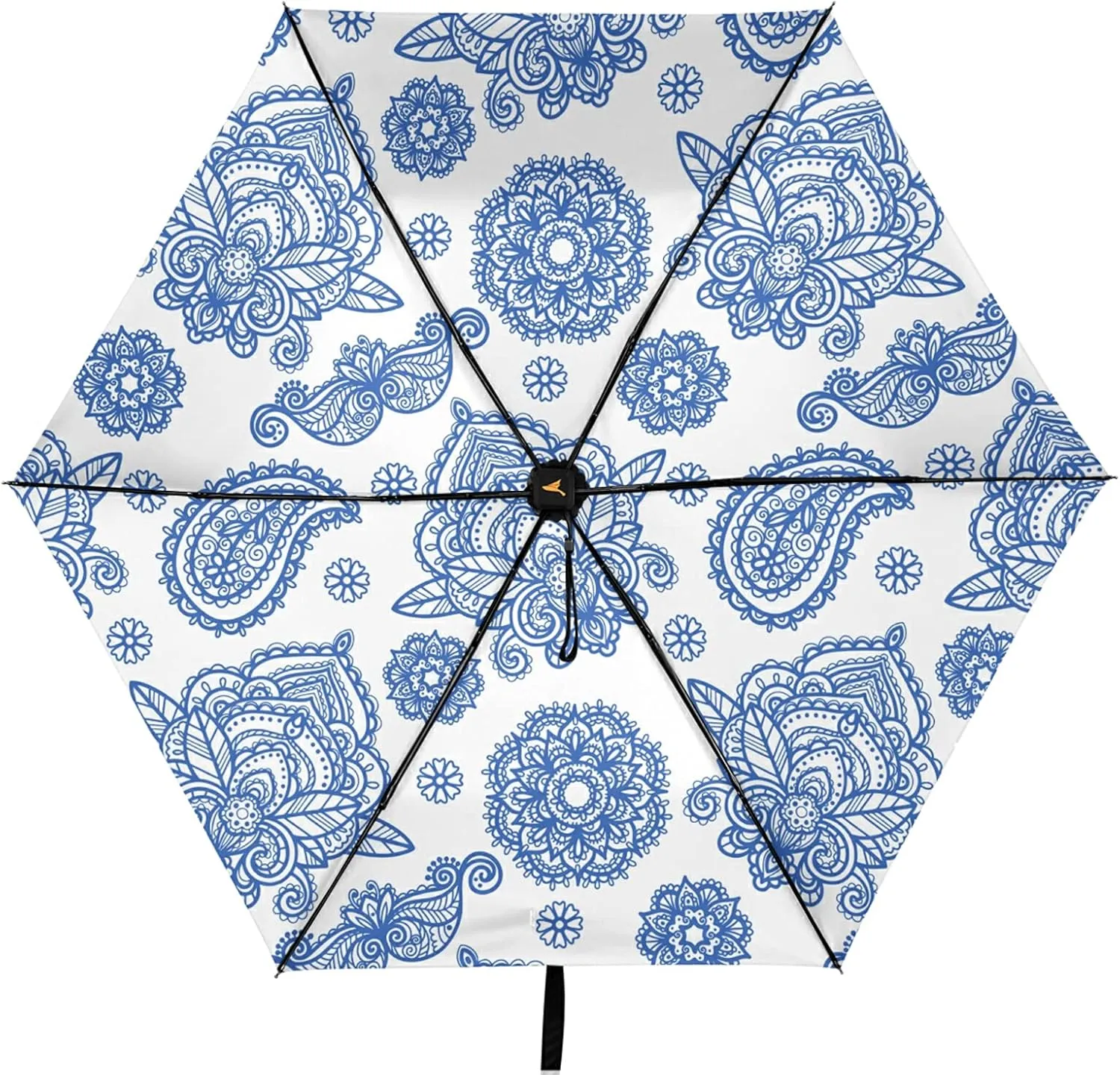 Compact Lightweight Folding Umbrella, Inner Print Sun Parasol with UV Protection, Strong Portable Travel Rain Umbrella
