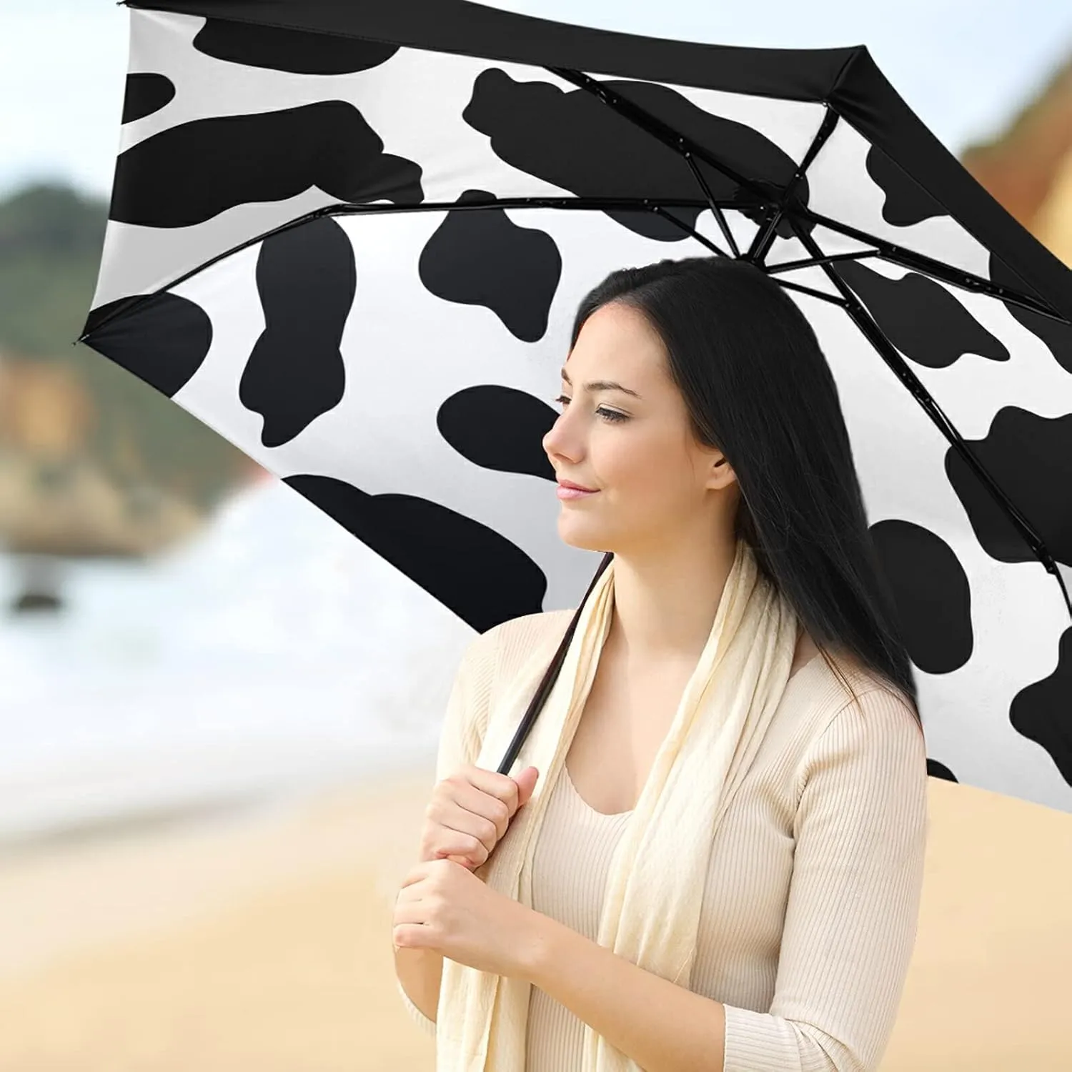Compact Lightweight Folding Umbrella, Inner Print Sun Parasol with UV Protection, Strong Portable Travel Rain Umbrella