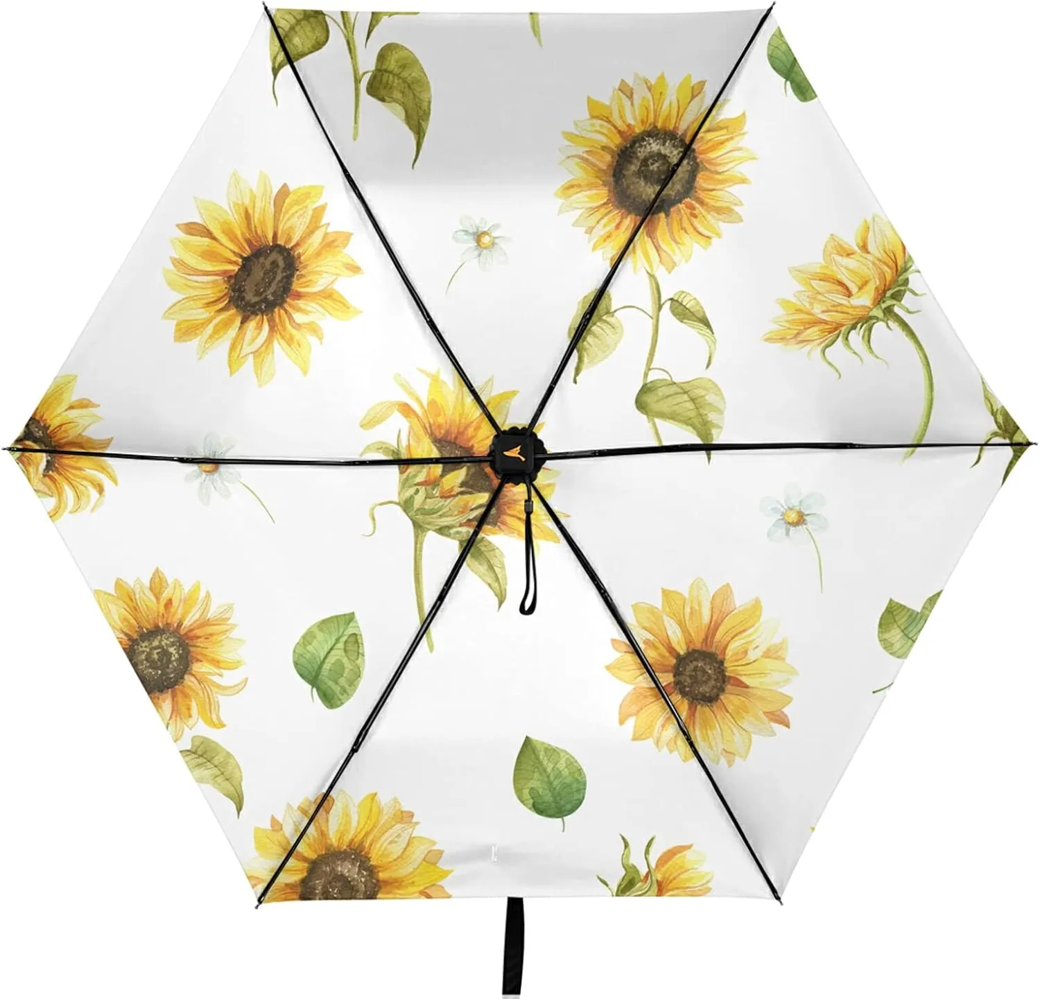 Compact Lightweight Folding Umbrella, Inner Print Sun Parasol with UV Protection, Strong Portable Travel Rain Umbrella