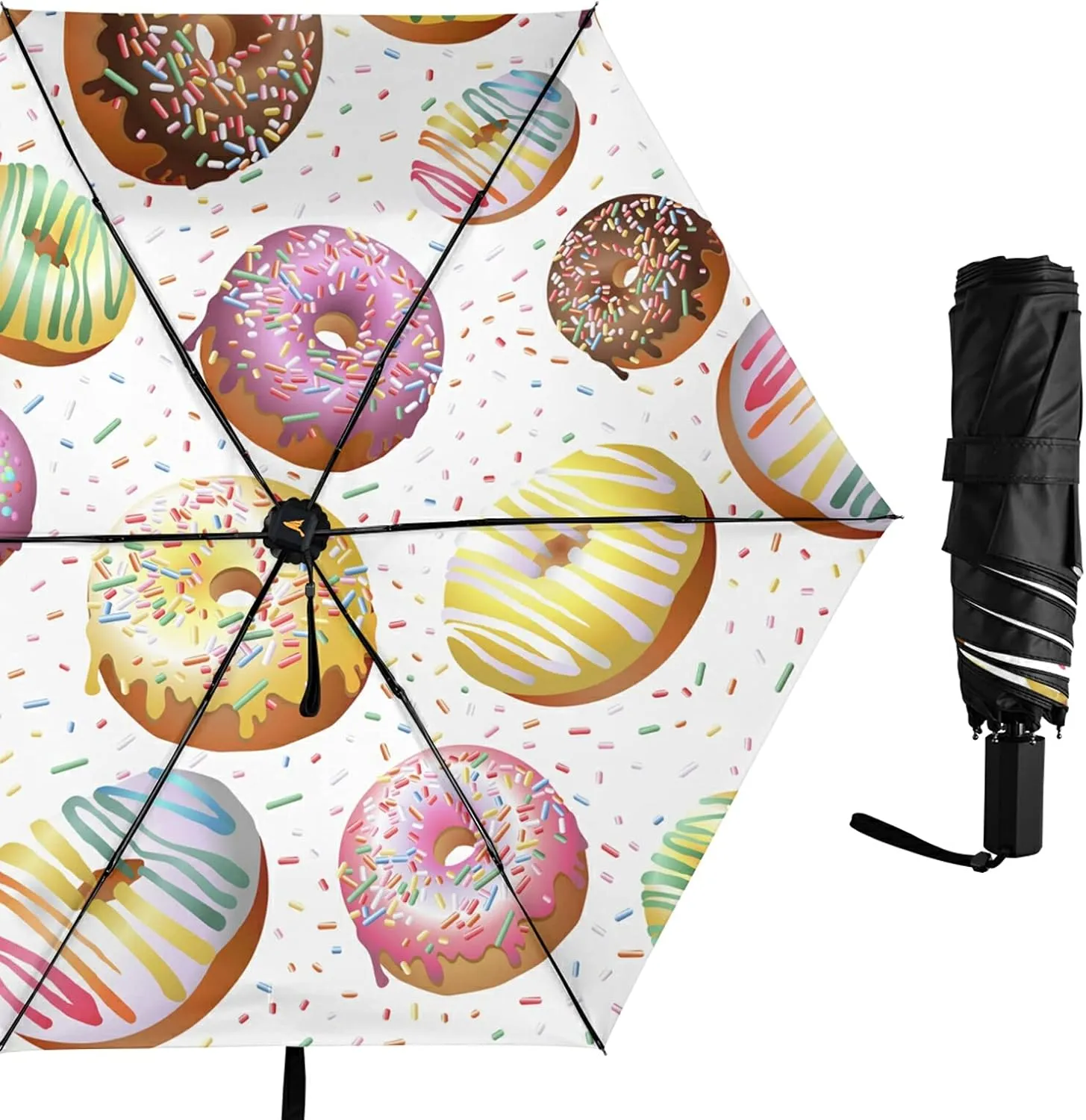 Compact Lightweight Folding Umbrella, Inner Print Sun Parasol with UV Protection, Strong Portable Travel Rain Umbrella