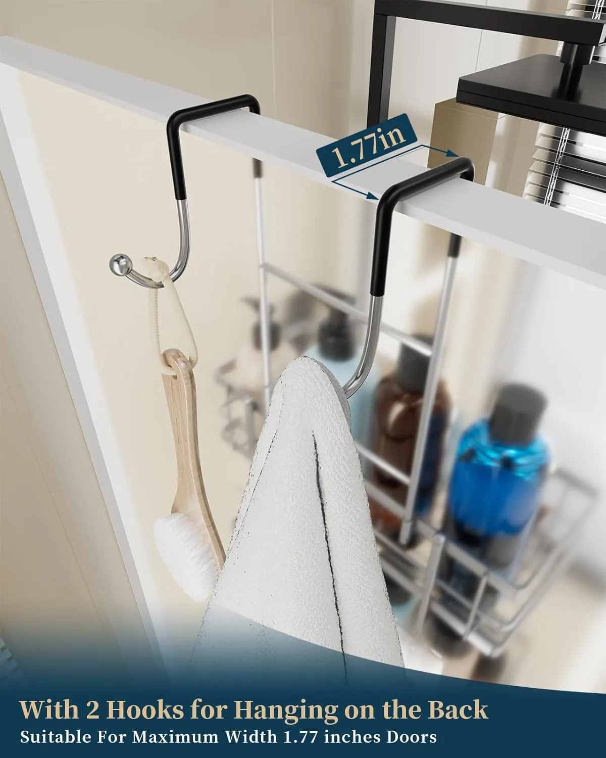 Consumest 3-Tier Hanging Shower Caddy Over the Door, Large Capacity Hanging Shower Organizer With 2 Soap Holder & 8 Hooks Rustproof Easy Installation Over Door Shelf for Bathroom, Silver