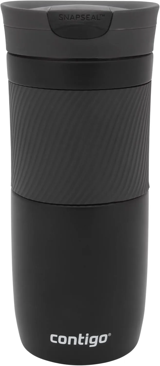 Contigo Byron Snapseal Travel Mug, Stainless Steel Thermal Mug, Vacuum Flask, Leakproof Tumbler, Coffee Mug with BPA Free Easy-Clean Lid, 470 ml, Matte Black