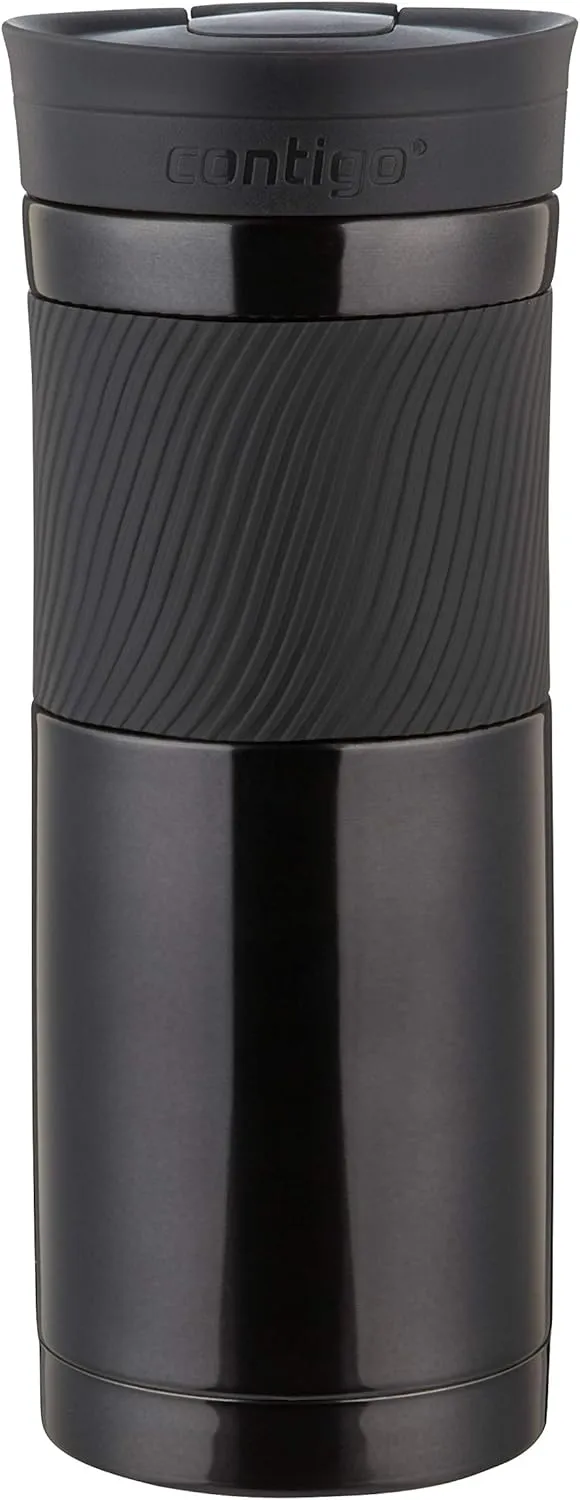 Contigo Byron Snapseal Travel Mug, Stainless Steel Thermal Mug, Vacuum Flask, Leakproof Tumbler, Coffee Mug with BPA Free Easy-Clean Lid, 590 ml, Black