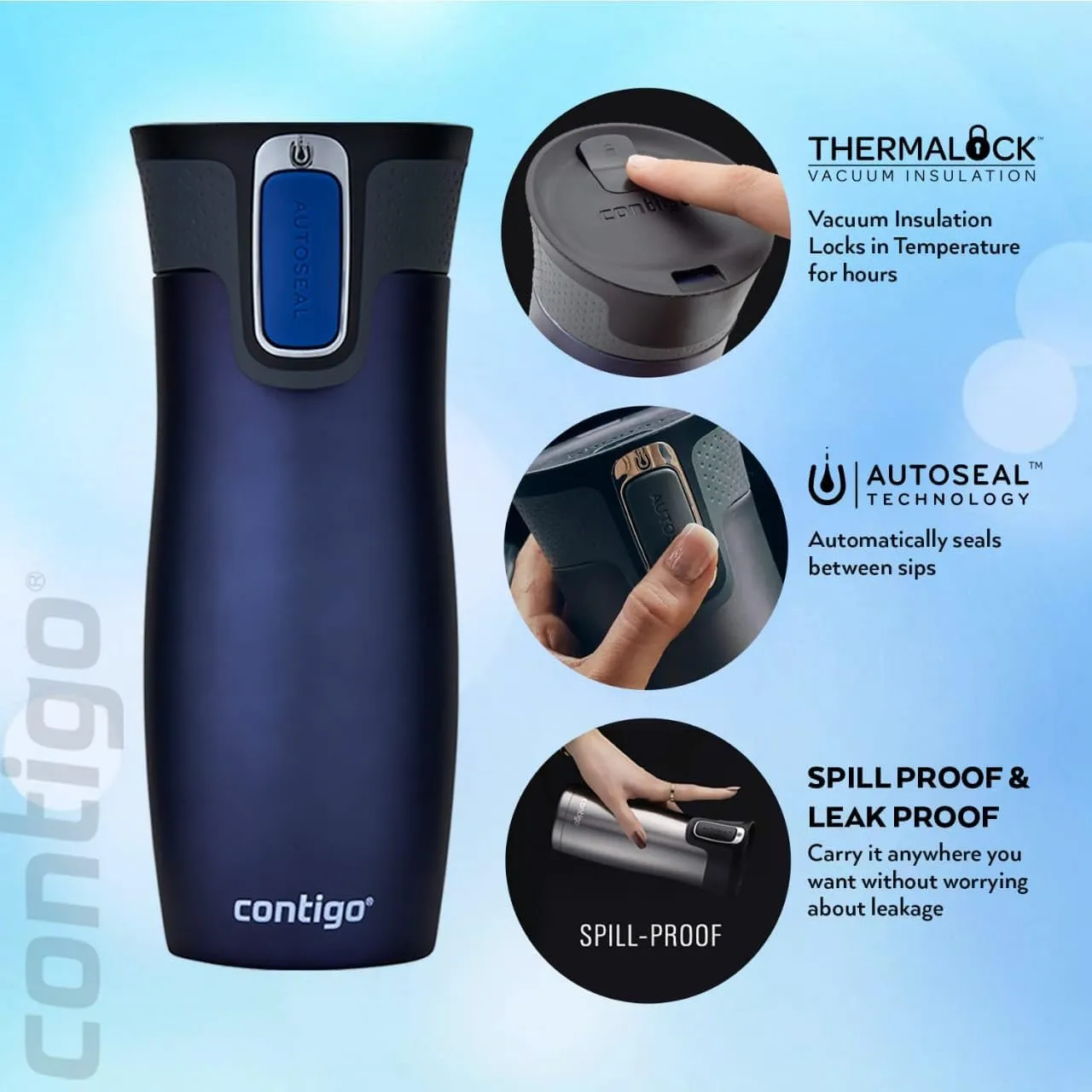 Contigo West Loop Autoseal Travel Mug, Stainless Steel Thermal Mug, Vacuum Flask, Leakproof Tumbler, Coffee Mug with BPA-Free Easy-Clean Lid