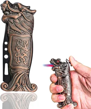Cool Metal Design Jet Torch Lighter Refillable Butane Novelty Lighter for Gift Fireplace Candle Camping BBQ (Without Gas) (05)