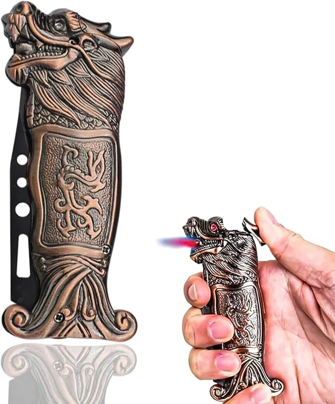 Cool Metal Design Jet Torch Lighter Refillable Butane Novelty Lighter for Gift Fireplace Candle Camping BBQ (Without Gas) (05)
