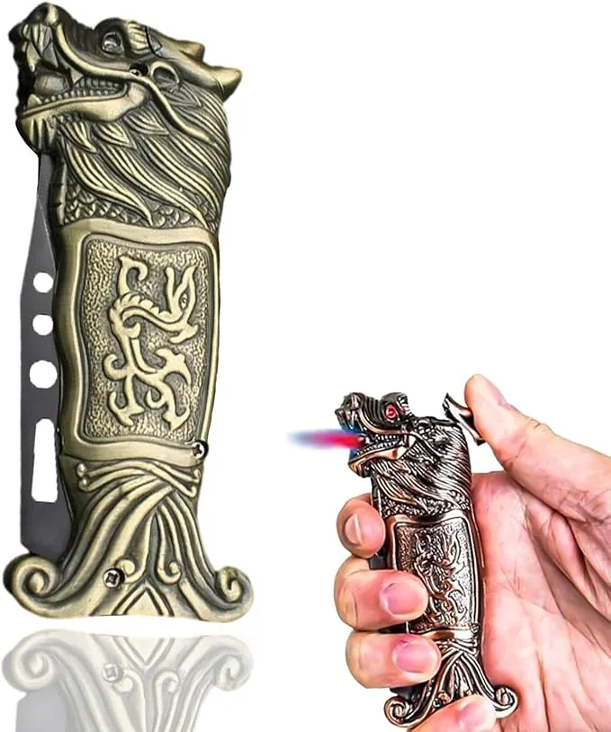Cool Metal Design Jet Torch Lighter Refillable Butane Novelty Lighter for Gift Fireplace Candle Camping BBQ (Without Gas) (06)