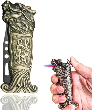Cool Metal Design Jet Torch Lighter Refillable Butane Novelty Lighter for Gift Fireplace Candle Camping BBQ (Without Gas) (06)