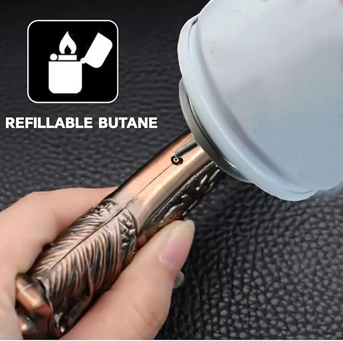 Cool Metal Design Jet Torch Lighter Refillable Butane Novelty Lighter for Gift Fireplace Candle Camping BBQ (Without Gas) (06)