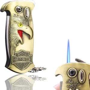 Cool Metal Design Jet Torch Lighter Refillable Butane Novelty Lighter for Gift Fireplace Candle Camping BBQ (Without Gas) (07)