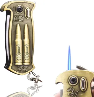 Cool Metal Design Jet Torch Lighter Refillable Butane Novelty Lighter for Gift Fireplace Candle Camping BBQ (Without Gas) (17)
