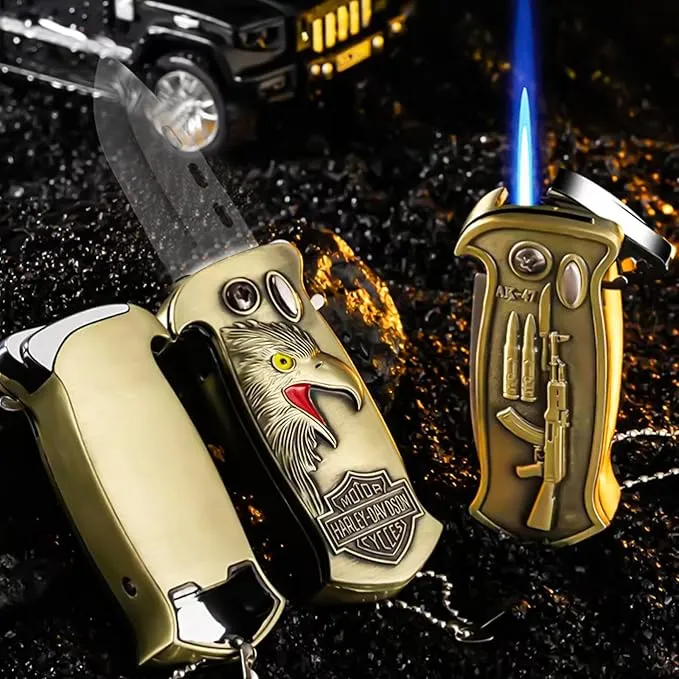 Cool Metal Design Jet Torch Lighter Refillable Butane Novelty Lighter for Gift Fireplace Candle Camping BBQ (Without Gas) (17)