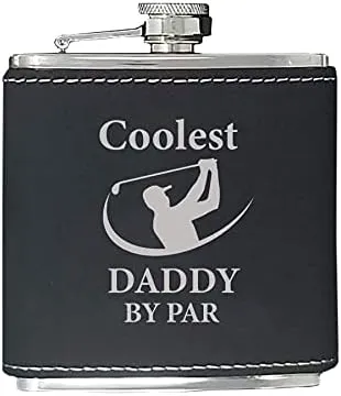 Coolest Daddy By Par - Golfing Hip Stainless Steel Leatherette Metal Matte 6-Ounce Golf Bag Leather Alcohol Flask, Blue