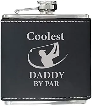 Coolest Daddy By Par - Golfing Hip Stainless Steel Leatherette Metal Matte 6-Ounce Golf Bag Leather Alcohol Flask, Blue