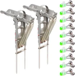 Cooltto 2 Pack Upgraded Automatic Spring Fishing Rod Holder for Ground with Bonus 10 Silver Fishing Rod Bells for Saltwater & Freshwater and Size of Fish