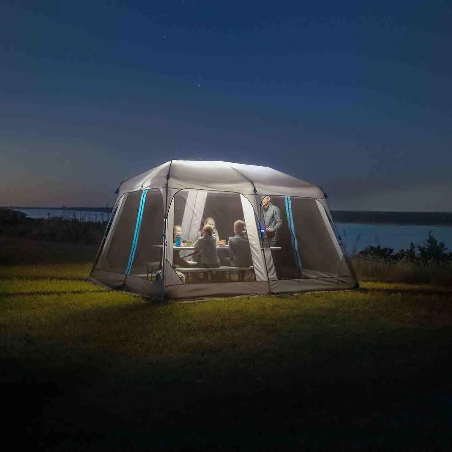 CORE 12’x10' Lighted Instant Screen House | Folding and Portable Large Pop Up Canopy Shelter with LED Lights | Perfect for Family Camping, Outdoor, Picnic, Backyards, BBQ, Tailgate, Patio and Party