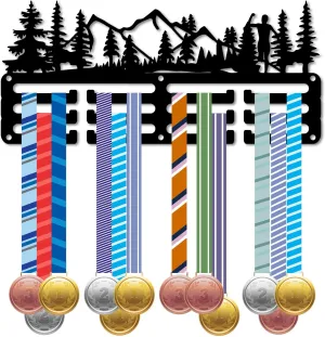 CREATCABIN Medal Hanger Display Medal Holder Rack Mountain Forest Tree Sports Running Marathon Metal Hanging Awards Iron Small Mount Decor for Wall Runners Race Swimming Medalist Black 11.4 x 5.1 Inch