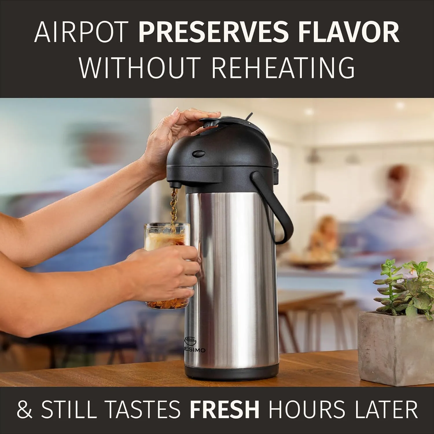 Cresimo Coffee Carafe with Pump - 102oz / 3L Airpot 12 Hours Large Hot Water Carafe, Cocoa Dispenser for Parties - Tea Flask, Insulated Stainless Steel Air Pots for Hot Beverage Dispenser -Coffee Pump