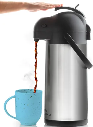 Cresimo Coffee Carafe with Pump - 102oz / 3L Airpot 12 Hours Large Hot Water Carafe, Cocoa Dispenser for Parties - Tea Flask, Insulated Stainless Steel Air Pots for Hot Beverage Dispenser -Coffee Pump