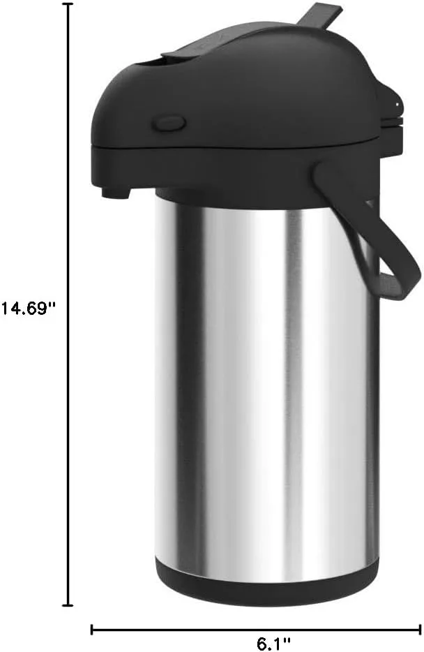 Cresimo Coffee Carafe with Pump - 102oz / 3L Airpot 12 Hours Large Hot Water Carafe, Cocoa Dispenser for Parties - Tea Flask, Insulated Stainless Steel Air Pots for Hot Beverage Dispenser -Coffee Pump