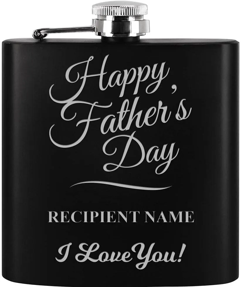 Crown Awards 6oz Father's Day Black Stainless Steel Flask, Add Your Own Personalized Engraving, Prime