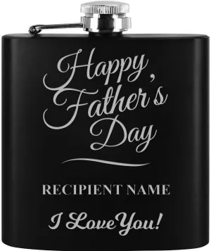Crown Awards 6oz Father's Day Black Stainless Steel Flask, Add Your Own Personalized Engraving, Prime