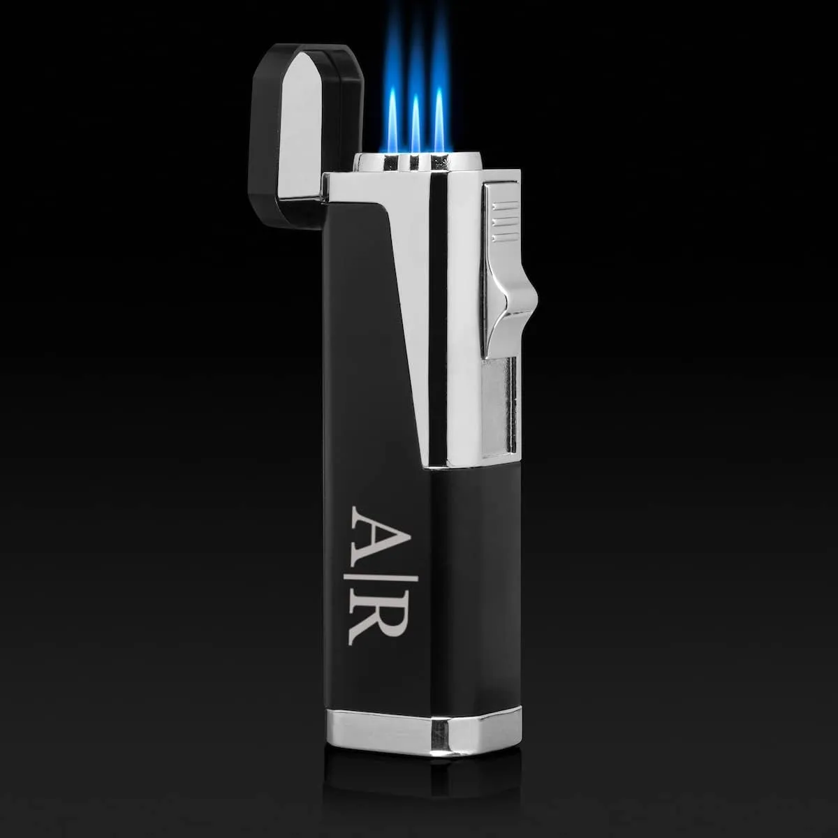 Custom Engraved Stainless Steel Cigar Tube Flask, Cutter, & Triple Flame Torch Lighter with Punch Cutter Gift Set Box Personalized (Initials Monogram)
