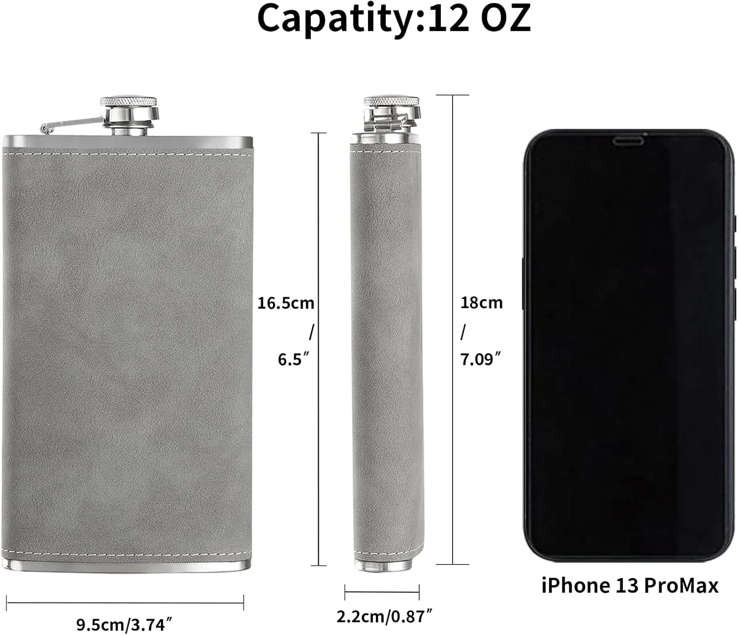 Custom Gift with "Mountain Range" Icon, 12 oz Personalized Hip Flask for Men, Stainless Steel Large Engraved Flask for Hunting Travel Hiking Climbing, Grey