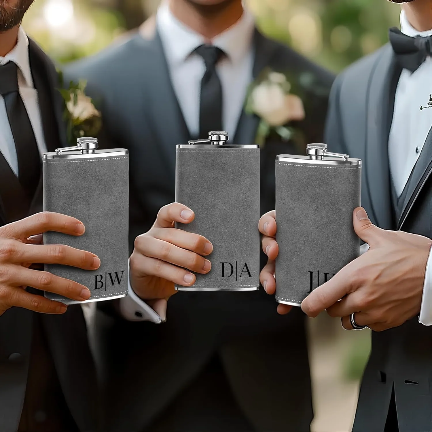 Custom Gift with "Mountain Range" Icon, 12 oz Personalized Hip Flask for Men, Stainless Steel Large Engraved Flask for Hunting Travel Hiking Climbing, Grey
